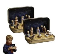 2pieces Mini Christmas Nativity Set In A Tin Box, Portable Pocket Nativity Scene Decoration Set, Christmas Mini Resin Jesus Figurines And Sheep 3D Decoration, For Desk Shelf Office Bedroom