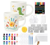 2Pieces Pottery Painting Kit for Adults Paint Your Own Mug Painting Kit | 12 Colours 6 Stencils 2 Aprons, Sleeves and a Tablecloth for Art Time Personalised Gift DIY Mug Painting Kit for Beginners