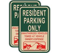 2Pieces "RESIDENT PARKING ONLY UNAUTHORIZED VEHICLES TOWED AT VEHICLE OWNER'S ENPENSE"sign, Reflective .Metal 18 x 12,Reflective .Metal , UV Protected, Weather Resistant, Sturdy Rust Aluminum