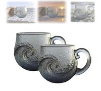 2pieces Sea Glass Wave Mug, 12 Oz Handblown Oceans Wave Pattern Mug Cup, Handcrafted Resin Oceans Waves Coffee Mugs, Beach Sea Theme Water Cup, for Tea, Coffee, Milk, Beer, Cocktails