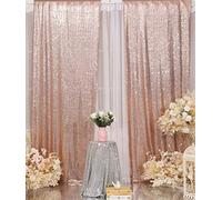 2Pieces Sequin Backdrop 2ftx8ft(60x243cm) Shiny Seamless Photo Booth Curtain for Party Wedding Decoration Photo Background, Rose Gold