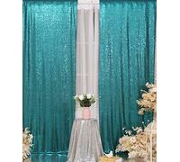 2Pieces Sequin Backdrop 2ftx8ft(60x243cm) Shiny Seamless Photo Booth Curtain for Party Wedding Decoration Photo Background, Teal