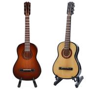 2Pieces Small Guitar Wood Crafted Decorative Accent with Realistic Strings and Tuning Pegs Suitable for Music Lovers Tiny Guitar Collectible