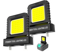 2Pieces Universal LED Work Light for Power Tool Batteries - High Brightness, Adjustable 20.5mm-40.5mm, Ideal for Garage, Mechanic, Auto Repair, Construction, and Emergency Use (Black)