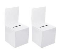 2Pieces Voting Box with Slot, 6x6x6" Suggestion ＆ Donation Box, White Cardboard Raffle Ticket Box with Removable Header, Ballot Box for Fundraising, Collecting Card, Voting Contest.