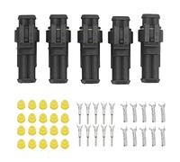 2Pin Electrical Wire Connector, 5pcs, Black, IP67 Waterproof and SuperSealed - Durable Plastic and Metal, Ideal for Car, Truck, Motorcycle, and Ship Wiring