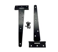 2PK 200mm Black Tee Hinges with Fixings. 8" T-Hinges for Garden Gates, Sheds and Doors. Japanned Corrosion and Weather Resistant External Hinge Pack of 2 with Screws.