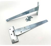 2PK 200mm Zinc Tee Hinges with Fixings. 8" T-Hinges for Garden Gates, Sheds and Doors. Strong Steel Construction, Corrosion and Weather Resistant. External Hinge Pack of 2 with Screws.