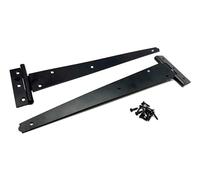 2PK 300mm Black Tee Hinges with Fixings. 12" T-Hinges for Garden Gates, Sheds and Doors. Japanned Corrosion and Weather Resistant External Hinge Pack of 2 with Screws.