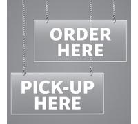 2PK Acrylic Order Here & Pick-Up Here Sign Set, 13.5" x 6" Frosted Hanging Signs with 4 Hooks, Clear Durable Restaurant Counter Signs for Cafés, Bakeries, Business, Order Pickup Station (White Text)