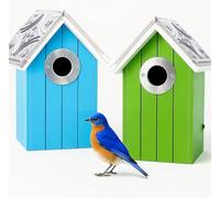 2PK Cedar Bluebird Bird Houses for Outside Clearance, Birdhouse for Outdoor, 1.5" Hole Size, Stainless Steel Hole Plate, Easy Wall Mountable On Post Pole Colorful Garden Decorative (Green+Blue)
