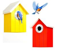 2PK Cedar Bluebird House, Wooden Bird House for Outside, 1.5" Entrance Hole Size, Stainless Steel Entrance Hole Protector, Colorful Garden Decorative (Yellow+Red)