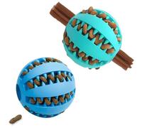 2pk Interactive Treat Dispensing Dog Balls - Dog Puzzle Toy that Reduces Boredom, Blue 7cm Rubber Ball for Puppy's and Dogs, Dental Cleaning, Treat Dispensing Ball, Enrichment Toy (2 Pack)