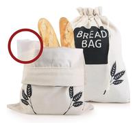 2Pk Linen Reusable Bread Bags for Homemade Bread, Sourdough Bread bag, 17" x 13" ECO-Friendly Plastic Lined Bread Storage, Bread Containers Storage Airtight Loaf, Artisan Bread, Housewarming Gifts