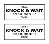 2pk Please Knock Sign for Door Sticker | Please Knock & Wait Before Entering Door Sign Decals, 5" x 2" (White)