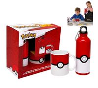 2PK Pokémon Mug & 500ml Aluminium Bottle Gift Set for Kids, 10cm Ceramic Coffee Tea Cup, 22cm Reusable Drinking Bottle, Cartoon Character Drinkware for School Travel Birthday Christmas Gift Boxed