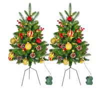 2PK Prelit Lighted Christmas Trees for Porch Outdoor 30 inch120 LED Prelit Light Up Battery Powered Christmas Trees for Pathway Flowerpot with Timer Function Auto On/Off 8 Mode Lighting