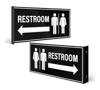 2pk Restroom Sign with Arrow | Wall Mounted Projecting Double Sided Unisex Restroom Signs for Commercial Workplace Hallway with Mounting Kit, 12.1" x 5.5"