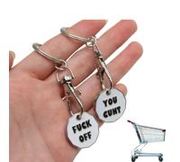 2pk Rude Trolley Coin Keyring Set | Token Keyrings for Supermarket Cart | New Pound UK Coin | Secret Santa Gifts