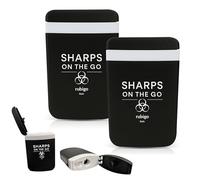 2pk Travel Sharps Bin 50ml - Reusable Small Mini Sharps Box for Needles, Lancets & Insulin Pen Tips - Compact Portable Needle Disposal Container with Secure Leakproof Lid (Black)