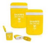 2pk Travel Sharps Bin 50ml - Reusable Small Mini Sharps Box for Needles, Lancets & Insulin Pen Tips - Compact Portable Needle Disposal Container with Secure Leakproof Lid (Yellow)