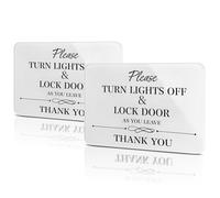 2PK Turn Lights Off and Lock Door Sign，Acrylic Sign with Magnetic Backing for Hotels, Office, Vacation Rentals, House Rules Sign with 4 Adhesive Stickers，7.1" x 5.1"
