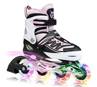 2pm Sports Adjustable Inline Skates, Stylish Design Beginner Roller Skates for Boys and Girls - Pink Medium