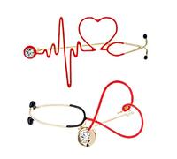 2PS Heart Beating Line Stethoscope Enamel Pin Doctor Medical Brooch Backpack Badge Hat Bags Decoration Medical Student Doctor Nurse Graduation Gift