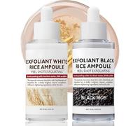 2psc Face Exfoliator Peel Shot Glow Rice Ampoule Duo - White Rice & Black Rice - Face & Body Exfoliator for All Skin Types, Pore Minimizer & Dead Skin Remover