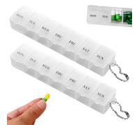 2psc Pill Boxes 7 Day 1 Times a Day - Pill Organiser Weekly Tablet | Daily Organiser with Dosset Compartments | Conveniently Sized Portable Medicine Storage Box (White)