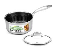 NutriChef 2 QT Stainless Steel Sauce Pot - Triply Kitchenware Sauce Pot with Glass Lid - Dakin Etching Non-Stick Coating, Scratch-Resistant Raised-up Honeycomb Fire Textured Pattern - NC3PSP