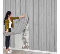 2Roll Thick Faux Wood Slat Wallpaper, Peel and Stick 3D Foil Insulation Self Adhesive Wall Panels Wallpaper Grey Sound Absorbing Wooden Slats for Bathroom, Bedroom, Kitchen, Living Room 40cm*3m