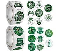 2Rolls 1000pcs St Patricks Day Shamrock Stickers,Lucky Irish St.Patrick's Day Stickers Label Round for St Patrick's Day Party Cards, Gift Bags, Parties Supplies Decorations(2 Rolls of 3.8cm)