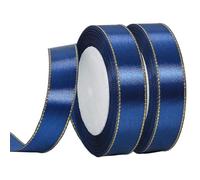 2Rolls 20mmx22m Navy Blue Ribbon with Gold Rim,Christmas Double Sided Satin Ribbon Roll for Crafts DIY,Christmas Ribbon for Gift Wapping,Crafting Xmas Tree Cake Wreath Bow Wedding Decoration