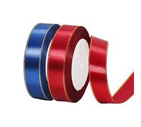 2Rolls 20mmx22m Navy Blue/Wine Red Ribbon with Gold Rim,Christmas Double Sided Satin Ribbon Roll for Crafts DIY,Christmas Ribbon for Gift Wapping,Crafting Xmas Tree Cake Wreath Bow Wedding Decoration