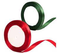 2Rolls 22m x 10mm Thin Burgundy Red and Green Ribbon Slim Christmas Ribbon for Gift Wrapping, 2/5 inch Red and Green Satin Ribbon for Christmas Cake Xmas Present Wrapping Bow Crafts Decorations