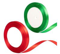 2Rolls 22m x 10mm Wide Red and Green Ribbon Thick Christmas Ribbon for Gift Wrapping, 2/5 inch Red and Green Satin Ribbon for Christmas Cake Present Xmas Present Wrapping Hair Bow Crafts Decorations