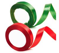 2Rolls 22m x 20mm Wide Burgundy Red and Green Ribbon Thick Christmas Ribbon for Gift Wrapping, 4/5 inch Red and Green Satin Ribbon for Christmas Cake Xmas Present Wrapping Bow Crafts Decorations