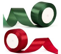 2Rolls 22m x 40mm Wide Burgundy Red and Green Ribbon Thick Christmas Ribbon for Gift Wrapping, 1.5 inch Red and Green Satin Ribbon for Christmas Cake Xmas Present Wrapping Bow Crafts Decorations