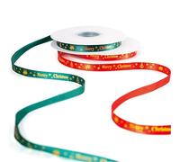 2Rolls 36m x 10mm Wide Red and Green Ribbon Thick Christmas Ribbon for Gift Wrapping, 2/5 inch Red and Green Satin Ribbon for Christmas Cake Xmas Present Wrapping Hair Bow Crafts Decorations