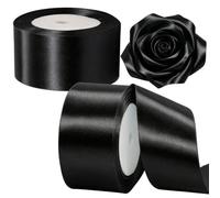 2Rolls Black Stain Ribbons 50mm x 22 Meters,Fabric Thick Gift Wrap Ribbon Christmas Ribbon for Gift Wrapping,Crafts,Flower Bouquets,Bow Making and Valentines Gifts Decorations