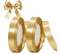 2Rolls Champagner Gold Stain Ribbons 15mm x 22 Meters,Fabric Thick Gift Wrap Ribbon Christmas Ribbon for Gift Wrapping,Crafts,Flower Bouquets,Bow Making and Valentines Gifts Decorations