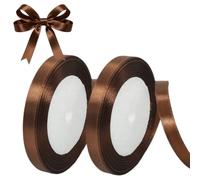 2Rolls Coffee Stain Ribbons 10mm x 22 Meters,Fabric Thick Gift Wrap Ribbon Christmas Ribbon for Gift Wrapping,Crafts,Flower Bouquets,Bow Making and Valentines Gifts Decorations