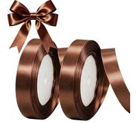 2Rolls Coffee Stain Ribbons 20mm x 22 Meters,Fabric Thick Gift Wrap Ribbon Christmas Ribbon for Gift Wrapping,Crafts,Flower Bouquets,Bow Making and Valentines Gifts Decorations