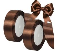 2Rolls Coffee Stain Ribbons 25mm x 22 Meters,Fabric Thick Gift Wrap Ribbon Christmas Ribbon for Gift Wrapping,Crafts,Flower Bouquets,Bow Making and Valentines Gifts Decorations