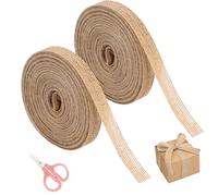 2Rolls Jute Ribbon,Natural Jute Burlap RibbonRolls,HessianRibbon Natural Burlap Ribbon LinenRibbon,2cm Wide Brown RibbonRollfor Gift Wrapping, Wedding Decoration, DIY Crafts, Floristry