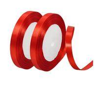 2Rolls Red Stain Ribbons 10mm x 22 Meters,Fabric Thick Gift Wrap Ribbon Christmas Ribbon for Gift Wrapping,Crafts,Flower Bouquets,Bow Making and Valentines Gifts Decorations