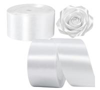 2Rolls White Stain Ribbons 50mm x 22 Meters,Fabric Thick Gift Wrap Ribbon Christmas Ribbon for Gift Wrapping,Crafts,Flower Bouquets,Bow Making and Valentines Gifts Decorations