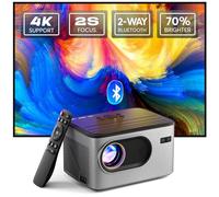 [2s Focus with Remote Control] PANSEBA 4K, 1080P Native Bluetooth Projector, Portable Outdoor Movie Projector, Mini Projector for Home Theater, Smartphone Compatible