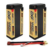 2S LiPo Battery 7.4V 4400mAh 150C Hard Case 2 Pack, DXF Short RC Battery with Deans T Plug 5mm Connector for 1/8 1/10 Scale RC Car Truck Buggy Truggy Boat Helicopter Racing Hobby Models